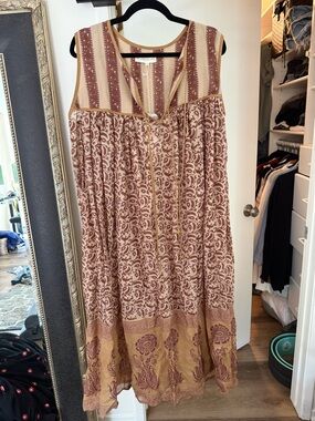 Daughters of India Rust and Cream Boho Striped Midi Dress